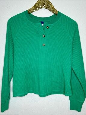 Old Navy Kelly Green Waffle-Knit Plush Henley Tee S
